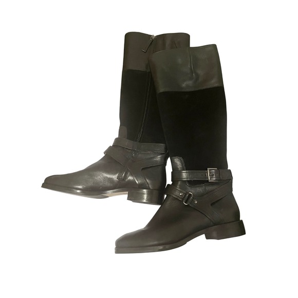 Joan & David Black Leather Knee-High Riding Boots 8.5M Buckle - Picture 2 of 8